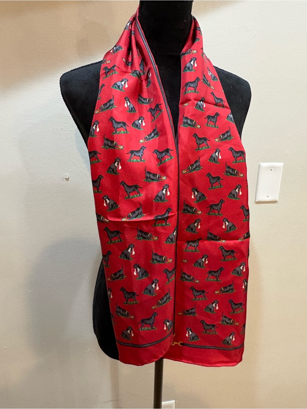 Alynn Red Silk-Look Dog Print Scarf